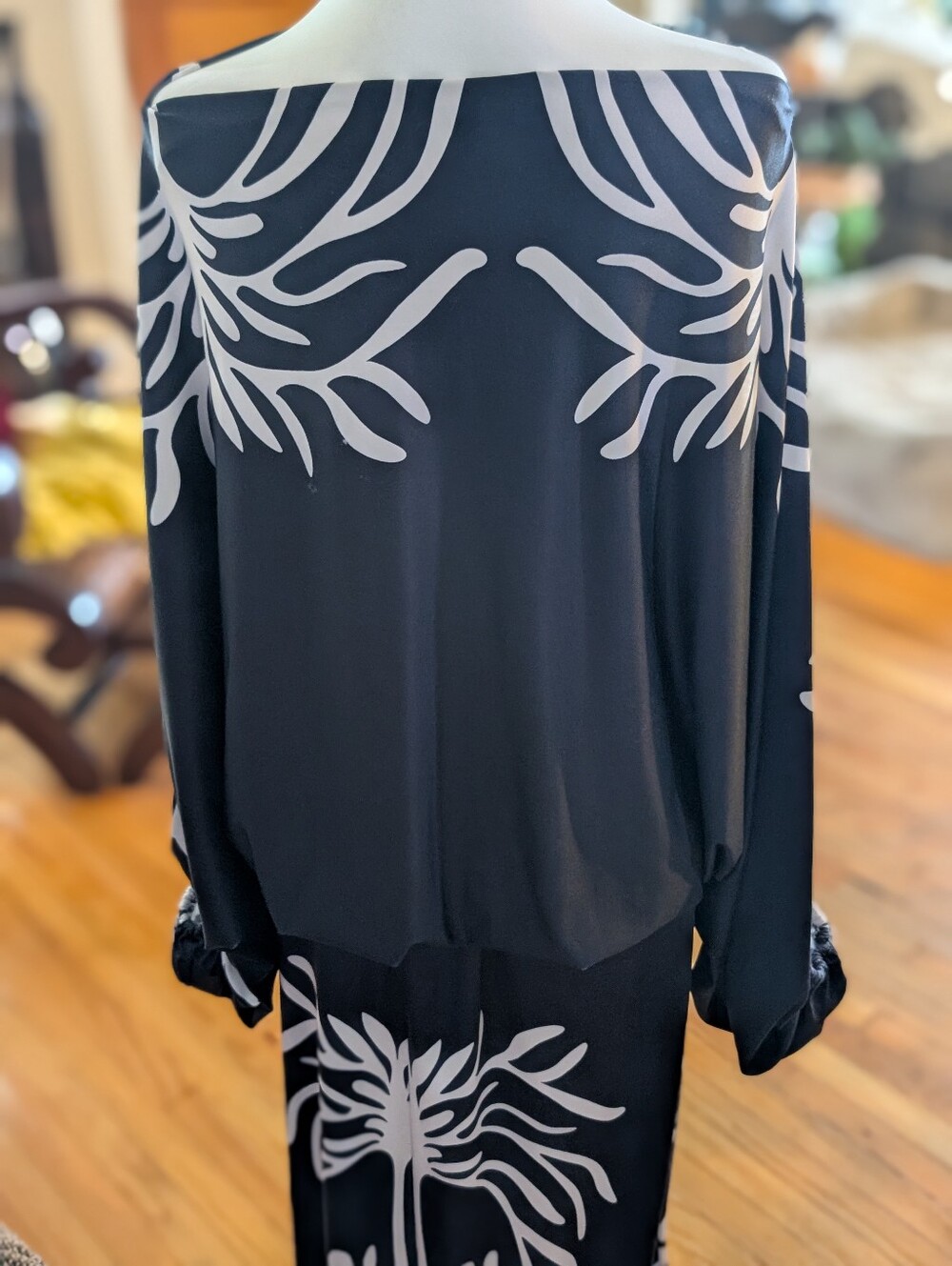 Tropical Resort 2 Piece Maxi Skirt Set Black White Boho Coastal Chic XL Chicme - Picture 8 of 16